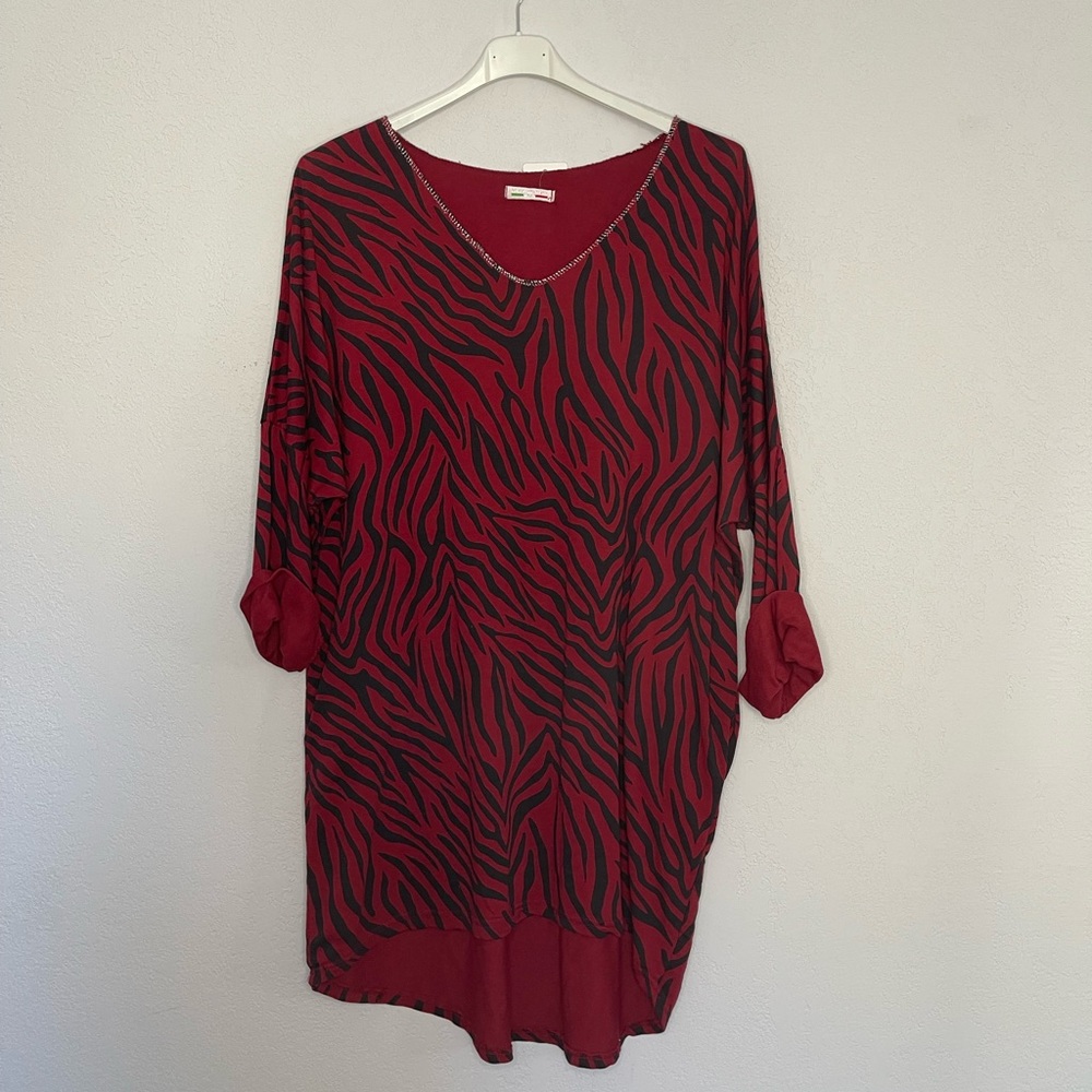 New,  Made in Italy Animal Print Dress with Pockets -Red Wine